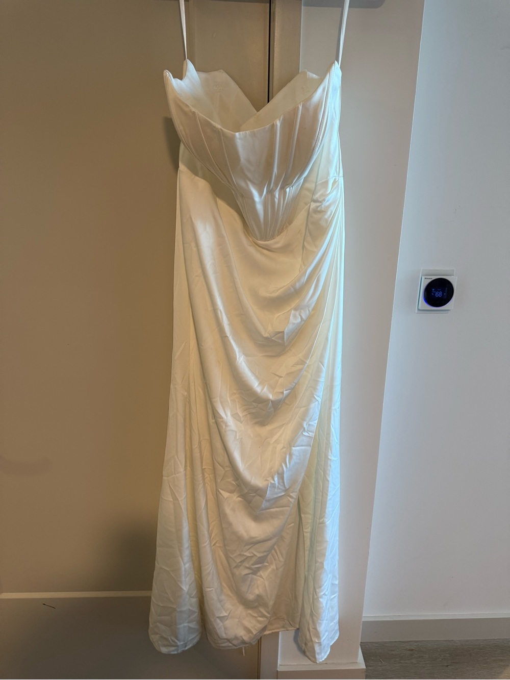 Elegant Ivory Satin Draped Slip Dress with Sweetheart Neckline